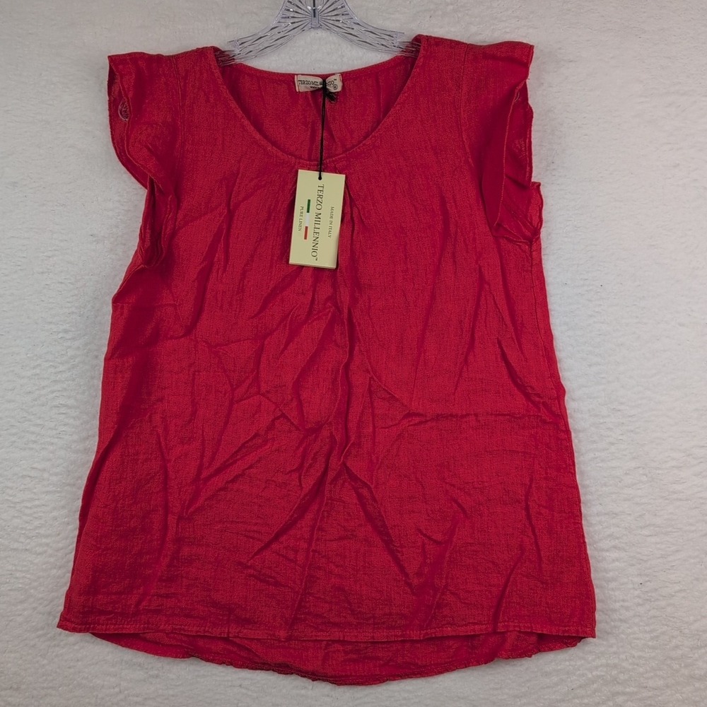 NWT Terzo‎ Millennio Shirt Womens M Sleeveless Linen Italy Made Poppy Beach